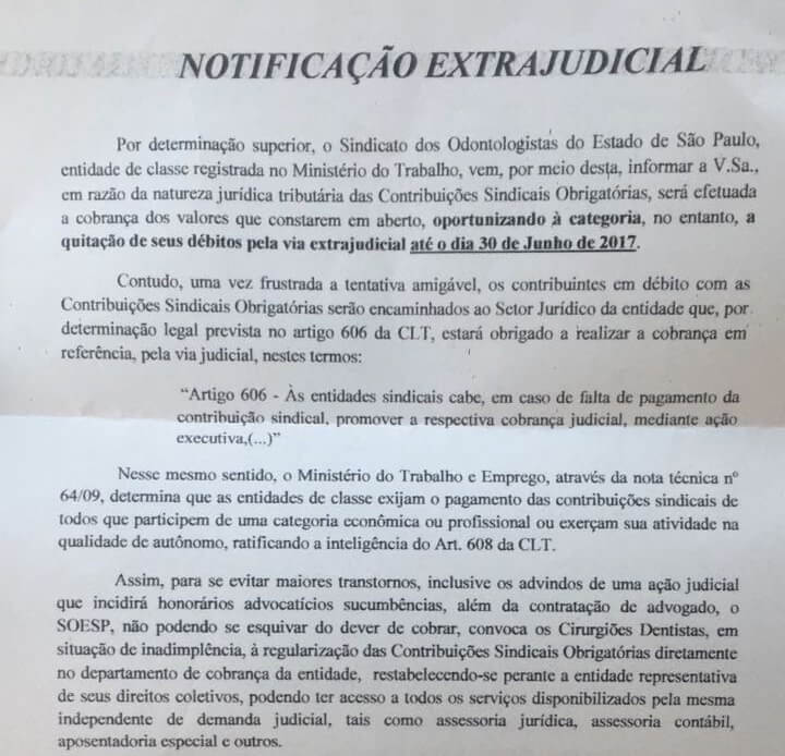 O Sindicato dos Odontologistas de São Paulo (SOESP) continua nos ameaçando